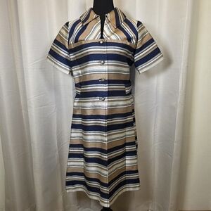 Vintage 1960s Striped Mod Dress Custom Made Retro A-Line